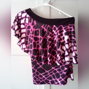 Charlotte Russe One Single Shoulder Sleeveless Blouse Top Pink Black White Small